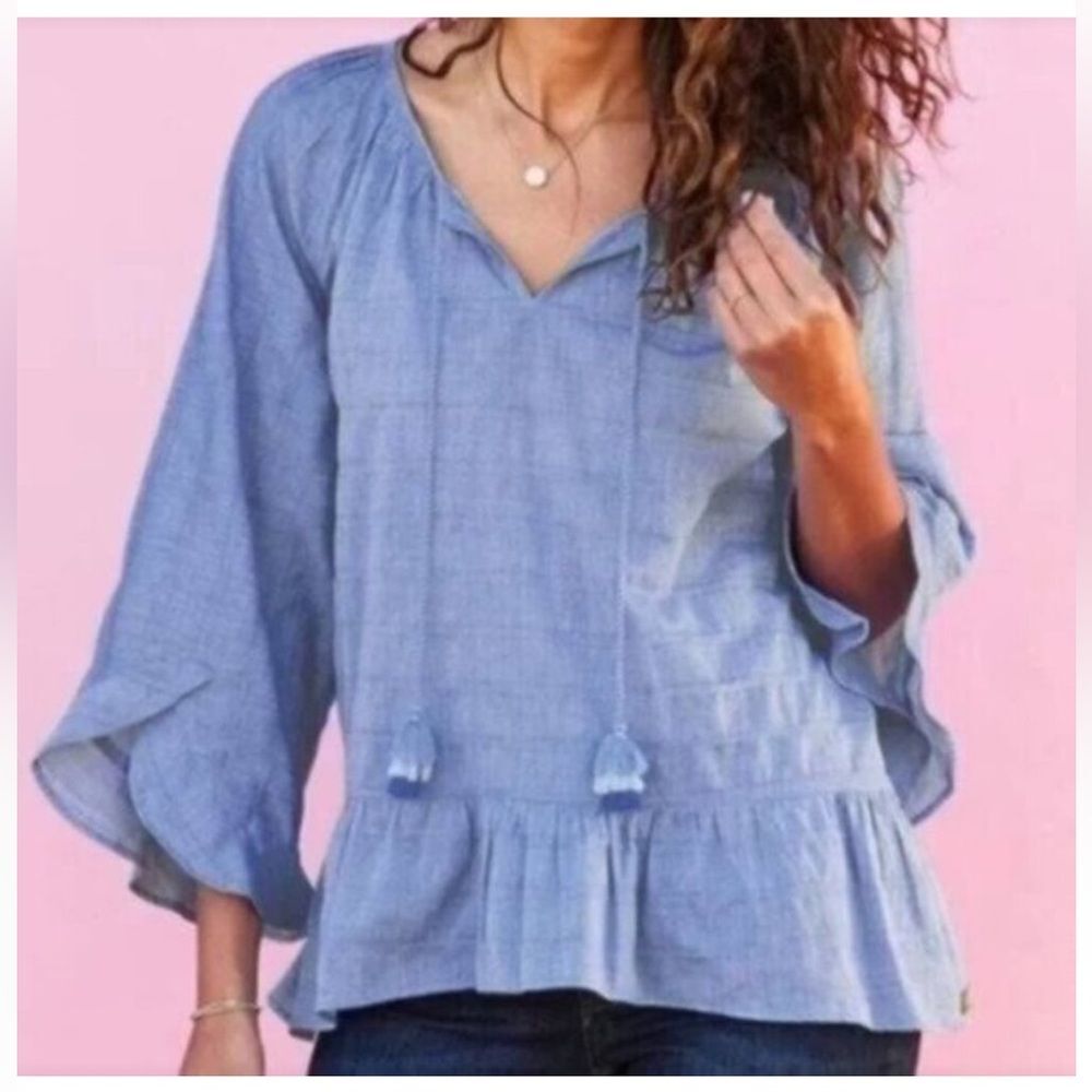Matilda Jane Pretty Thing Ruffle Peasant Fairy Boho Top in Blue Small  NWOT